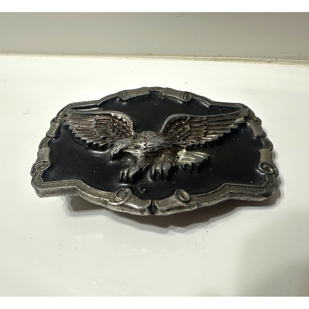 Vintage 1983 Great American Buckle Co Eagle Belt Buckle Silver Black QD1243 USA